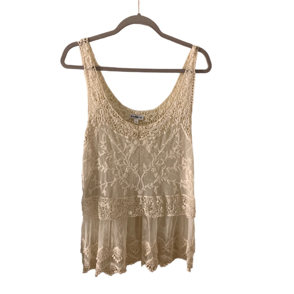 Sheer white lace Express tank top.